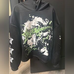 Black Hoodie with Green and White Graphic